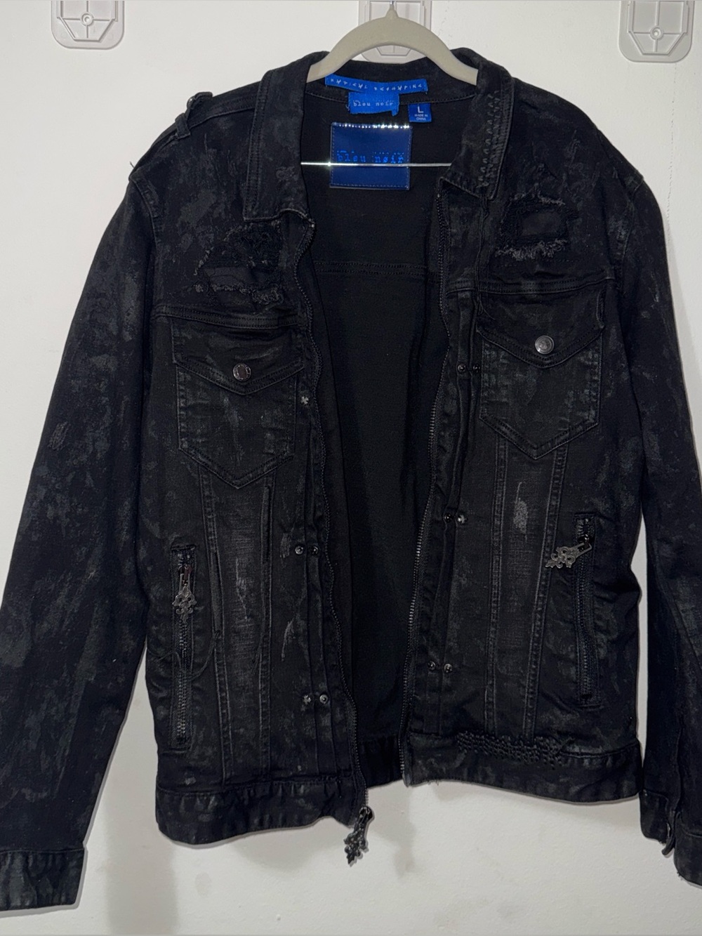 Black Distressed Men's Denim Jacket -
